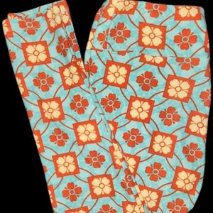 NWOT LULAROE OS leggings- turquoise with yellow/orange flowers